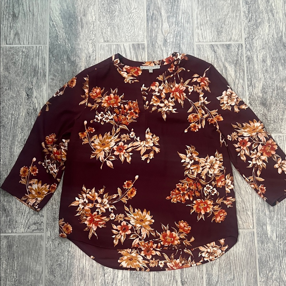 Daniel Rainn Burgundy and Orange Floral Blouse